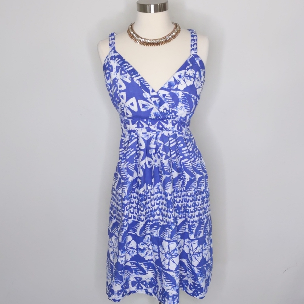 Merona Blue and White Print Linen Sundress Medium